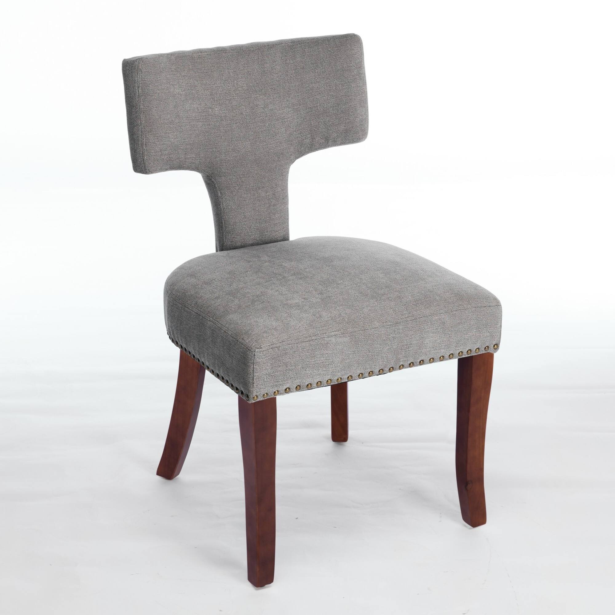 Back. GOODSILO - Modern Dining Chairs Set of Two with Curved Backrest and Upholstered Fabric Seating - Gray.