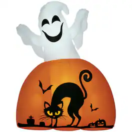 Homcom - 5ft Halloween Inflatables Outdoor Decorations Ghost with Pumpkin, Outdoor Blow Up Yard Decor with LED Lights for Garden - White