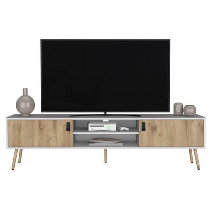 Front. Spaco - Spaco Modern TV Stand for 55 60 65 70 Inch TVs, 2 Door Cabinet with 4 Shelves, 5 Sturdy Legs, for Living Room - White+Walnut.