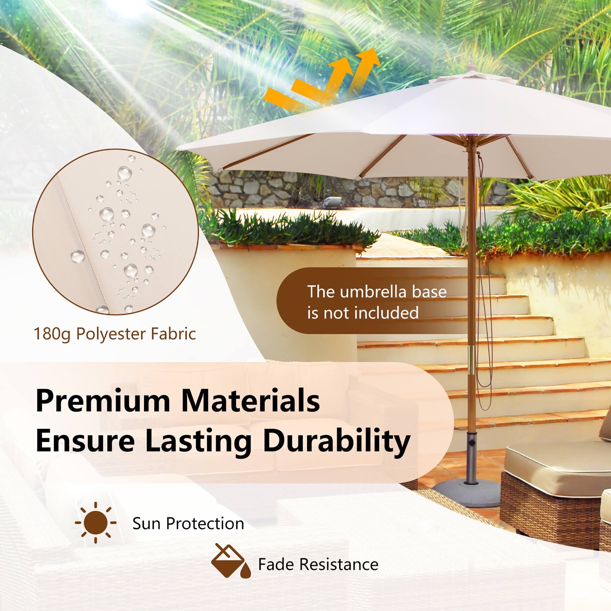 180g Polyester Fabric, The umbrella base is not included, Premium Materials, Ensure Lasting Durability, Sun Protection, Fade Resistance
