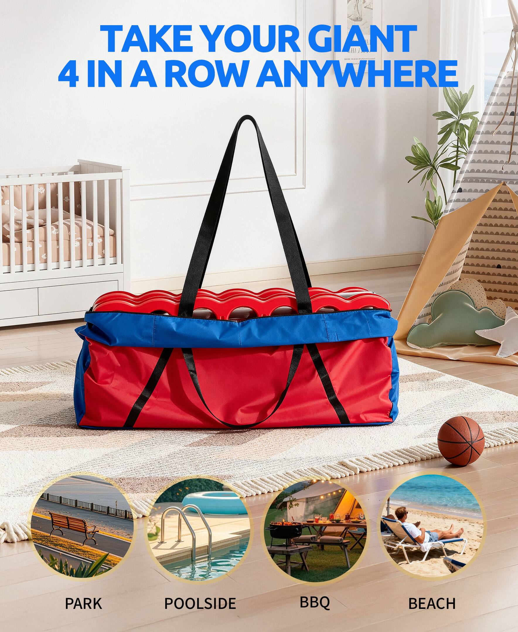 TAKE YOUR GIANT 4 IN A ROW ANYWHERE

PARK POOLSIDE BBQ BEACH