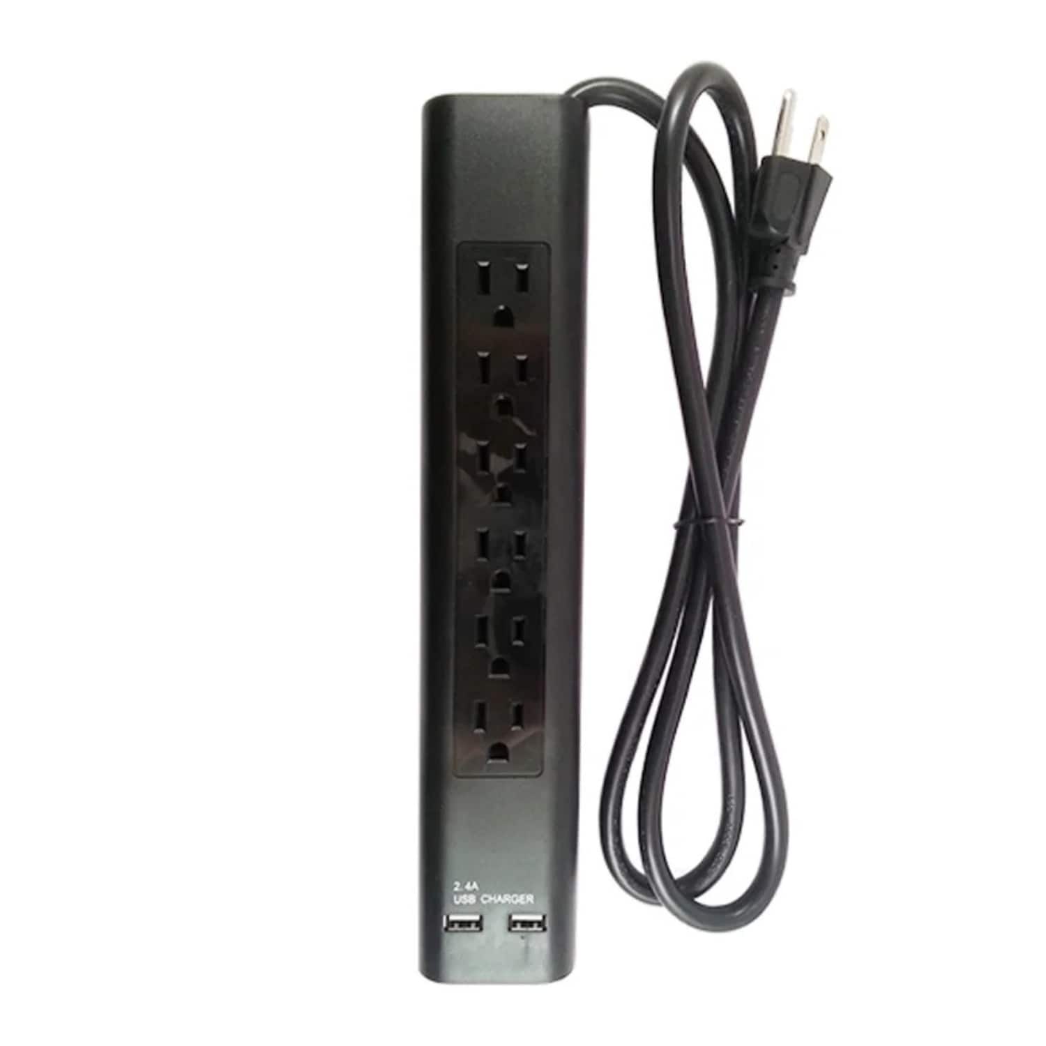 Home Collection - 4ft Power Strip Surge Protector 6 Outlets & 2 USB Charging Ports - Black