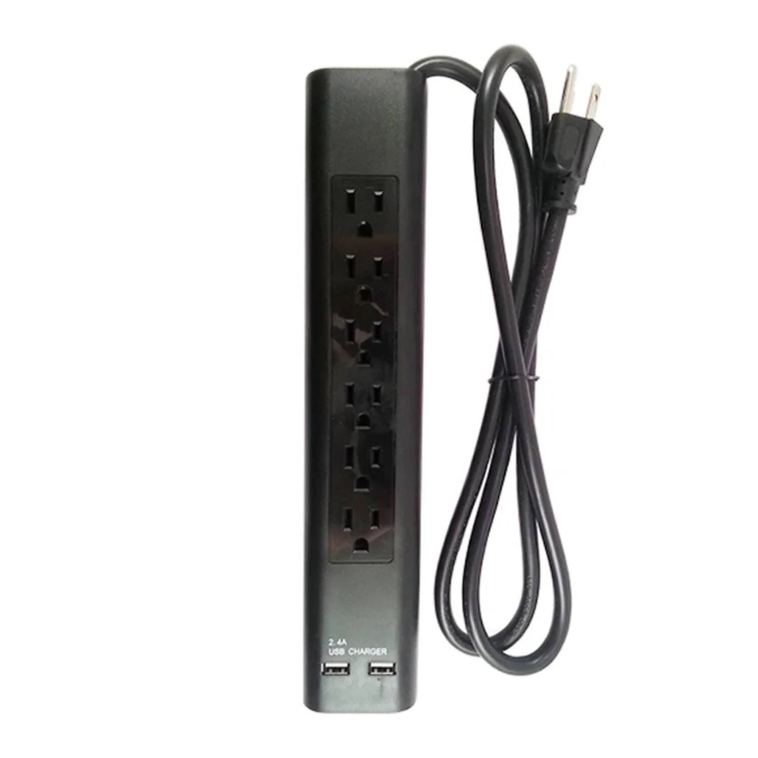 Home Collection - 4ft Power Strip Surge Protector 6 Outlets & 2 USB Charging Ports - Black