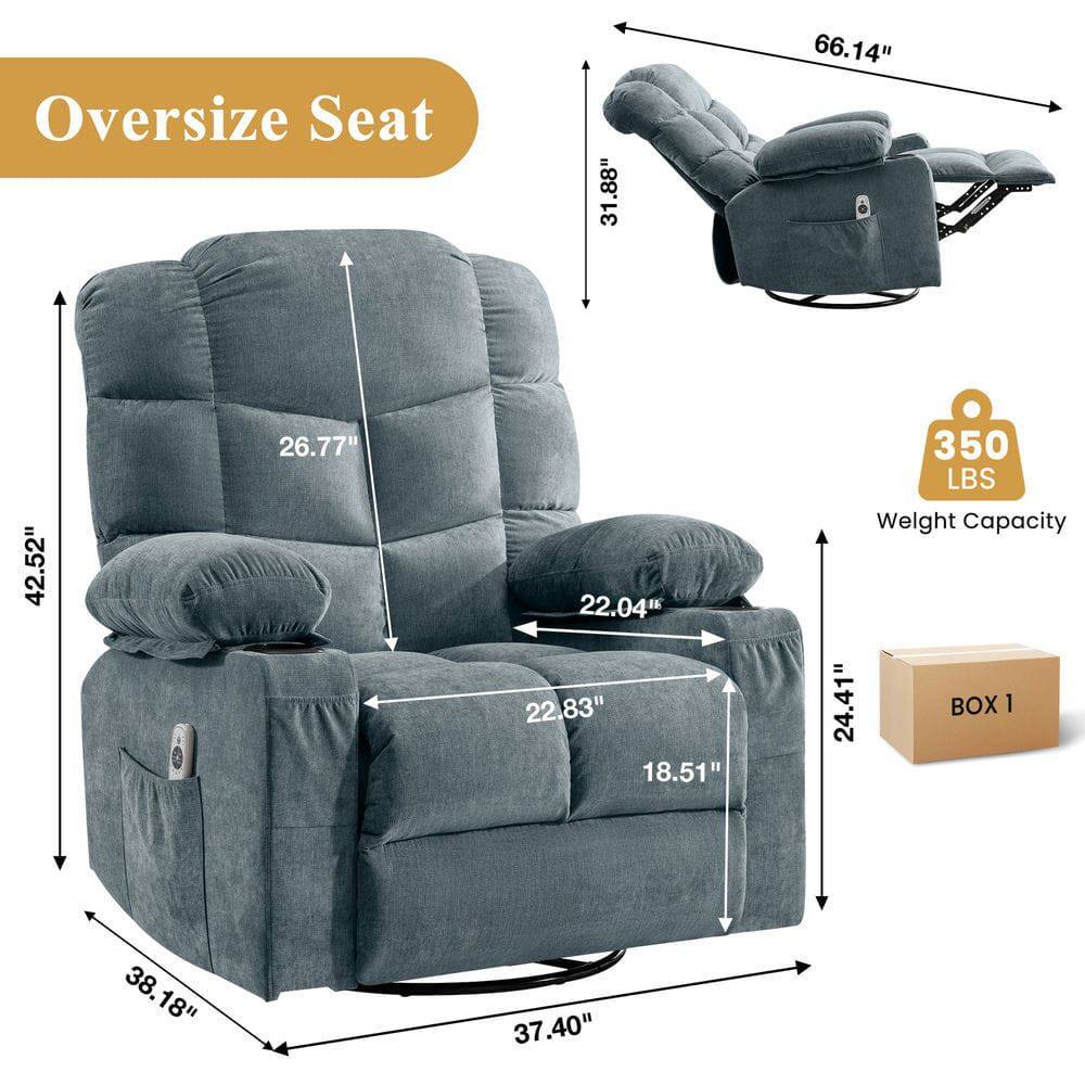 Oversize Seat  
31.88" x 66.14" x 42.52" x 26.77" x 22.04" x 22.83" x 18.51"  
Weight Capacity: 350 LBS  
Box 1: 24.41" x 38.18" x 37.40"