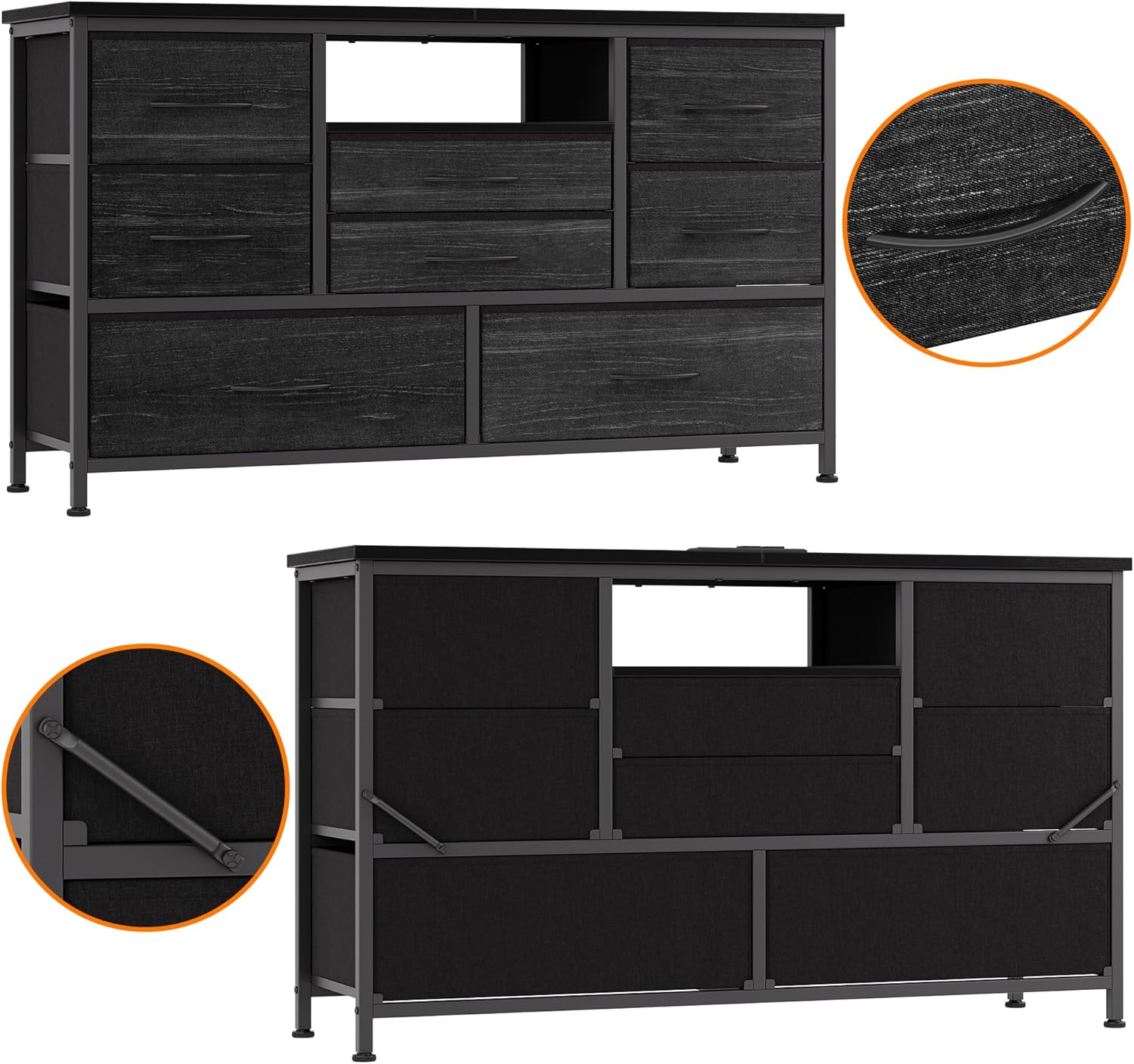 Alt View 4. GARVEE - 8 Drawer TV Stand, Power Outlet, LED, 47" Media Console, Storage Chest, Bedroom, Living Room, Black - Black.