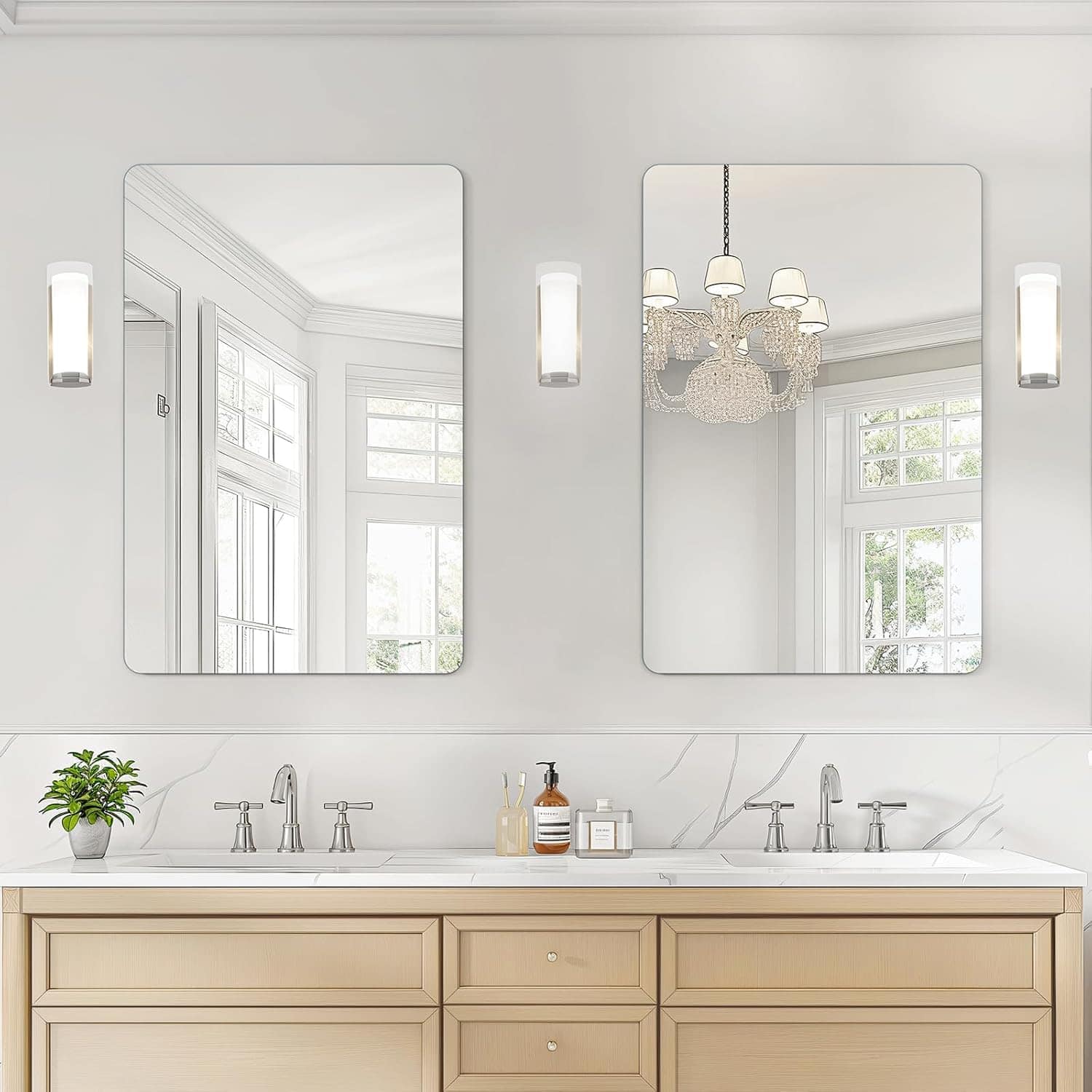 METALTON - pack Bathroom Mirrors For Over Sink Metal Frame Rectangle Wall Mirror Modern Farmhouse Vanity Mounted - Frameless 20"Lx30"W-2pcs