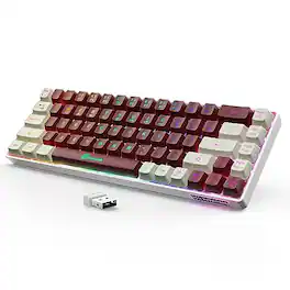 Reds Spade - 65 Gaming Keyboard Rechargeable Ultra Compact Anti ghosting No Conflict for PC Laptop Windows Gamer Wireless - Red-White