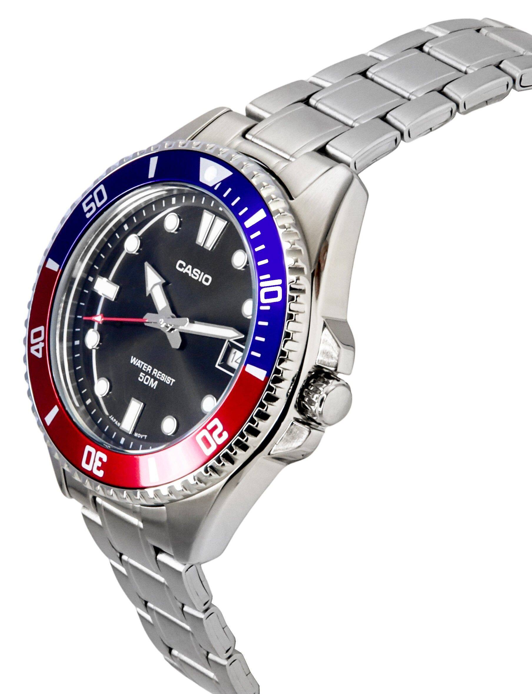 Casio Standard Analog Quartz MDV 10D 1A3 Pepsi Bezel Stainless