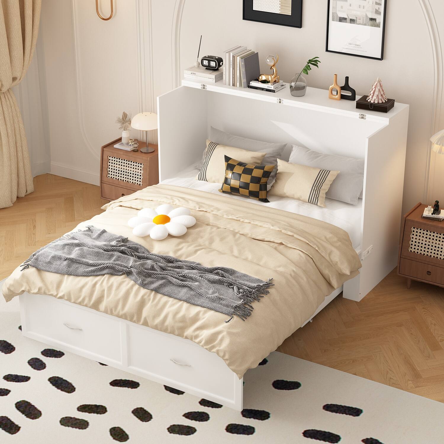 Left. FUFU&GAGA - FUFU&GAGA Multi - Functional Murphy Bed with Storage – Full Size, Space - Saving for Apartments - White.