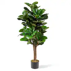 Front. Costway - Costway 5ft Artificial Fiddle Leaf Fig Tree Indoor Outdoor Office Decorative Planter - Green.