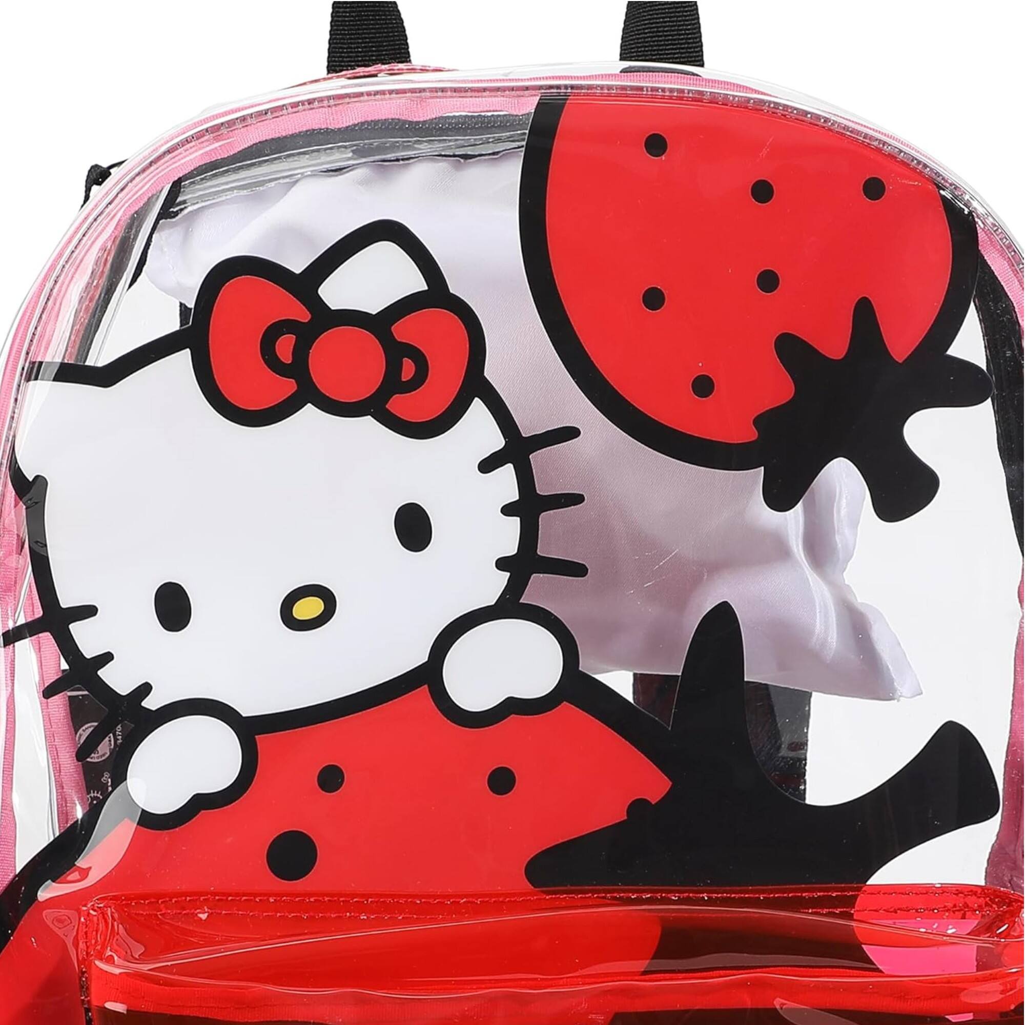 Alt View 1. Hello Kitty - Hello Kitty Clear Backpack with Strawberries printed all over, 16" with attached Hood - Clear.