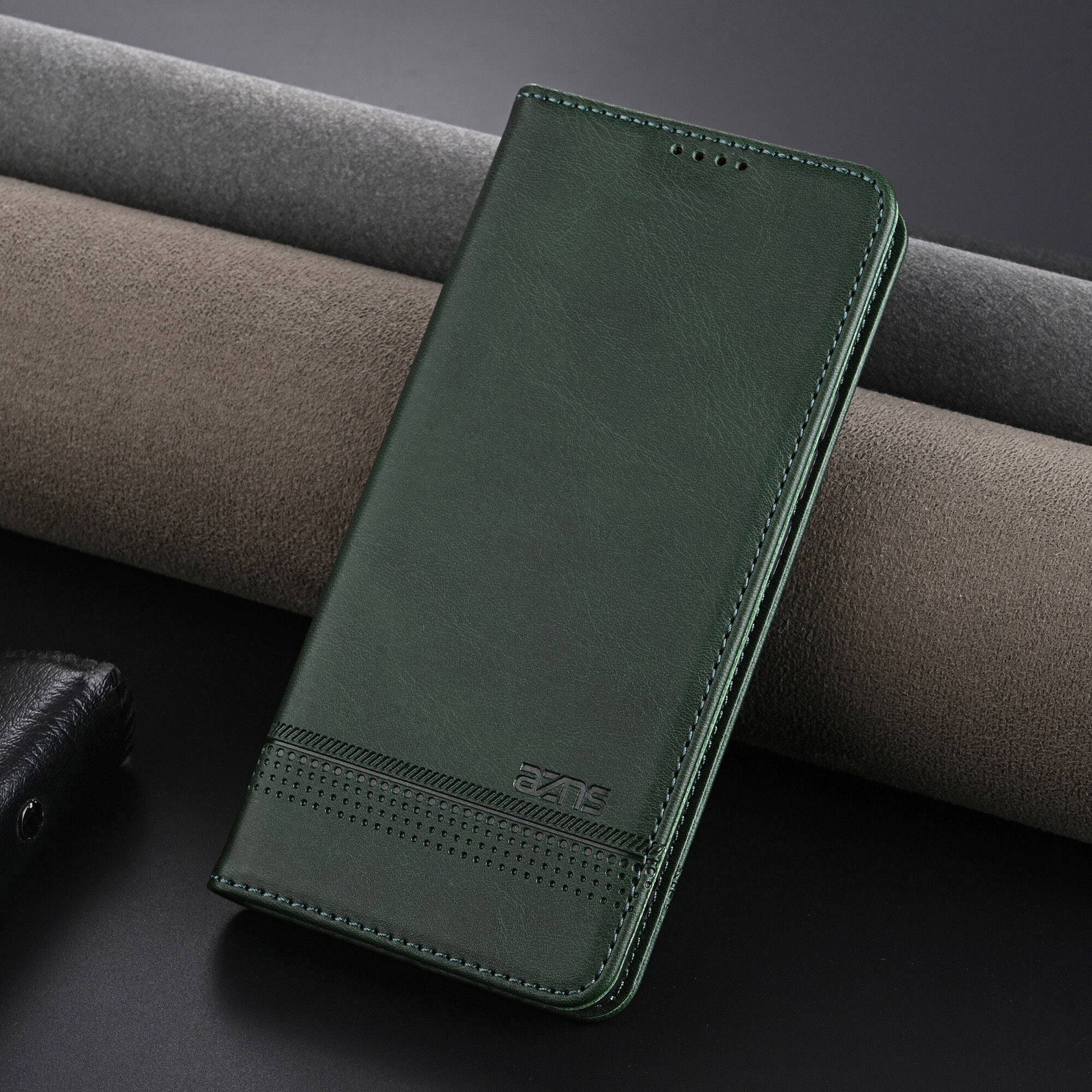 Alt View 1. Dteck - Dteck Magnetic Case for Samsung Galaxy A17 5G with Wallet Card Slots PU Leather Kickstand Flip Phone Cover - Darkgreen.