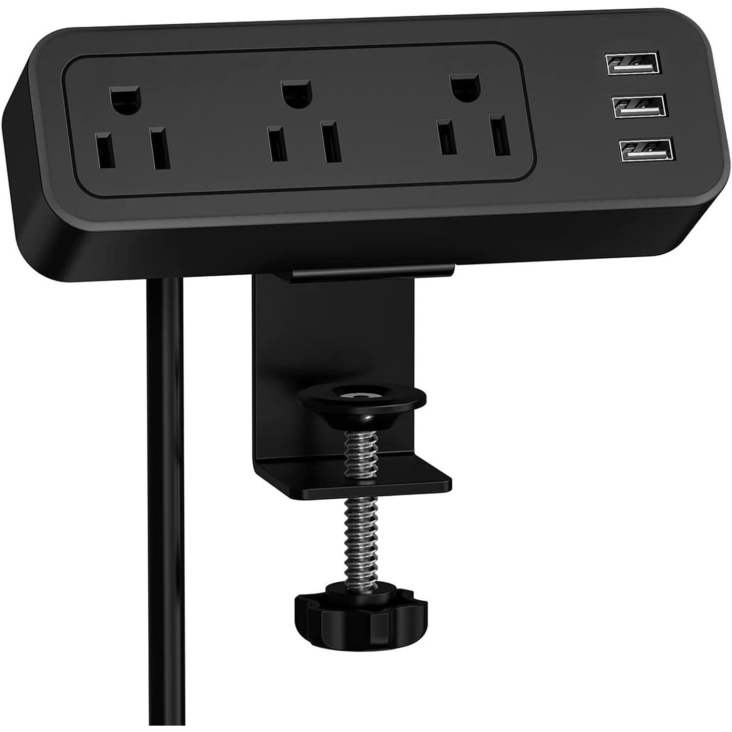 Front. PARKER SLATER - Desk Clamp Power Strip with 3 Outlets, USB Charging, 6.5FT Cord, Desktop Mount for Home, Office, or Workshop - Black.
