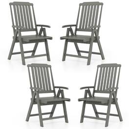 Gymax - 4PCS Foldable Patio Chair w/Armrest Curved Back Slatted Seat for Backyard Deck - Gray