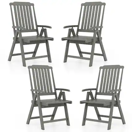 Front. Gymax - Gymax 4PCS Foldable Patio Chair w/Armrest Curved Back Slatted Seat for Backyard Deck Gray - Grey.
