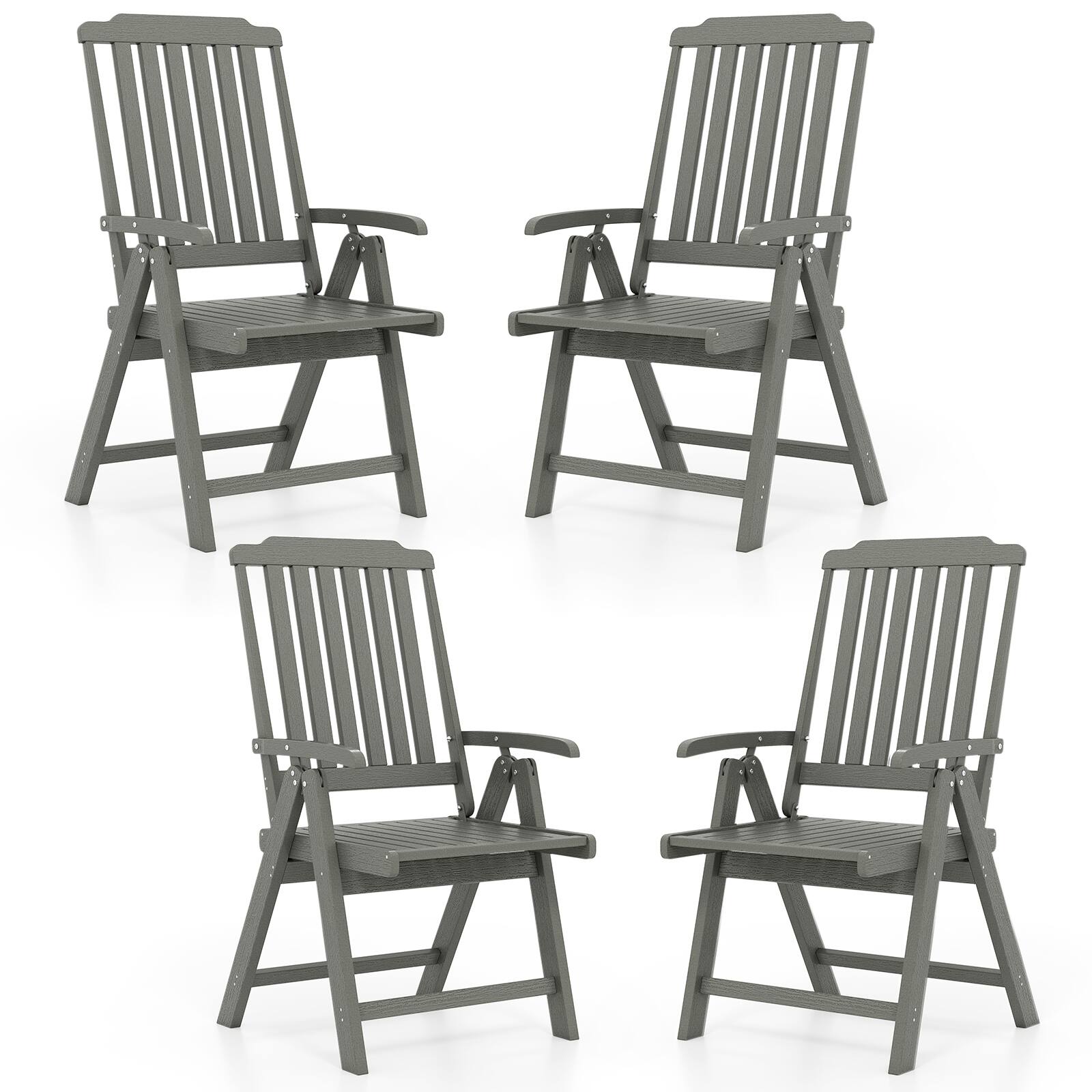 Front. Gymax - Gymax 4PCS Foldable Patio Chair w/Armrest Curved Back Slatted Seat for Backyard Deck Gray - Grey.