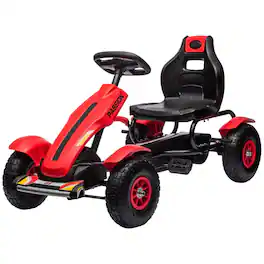 BreeBe - Aosom Kids Pedal Go-Kart, Outdoor Ride-On with Adjustable Seat, Sharp Handling, Non-Slip Rubber Wheels, Ages 5-12 - Red