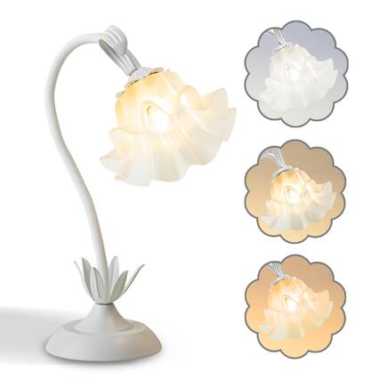 Front. Cedar Assembly - Flower Table Lamp Led Reading Light Bedside Vintage Night 3 Colors Modes Lamps Decor Living Room Bedroom - White.