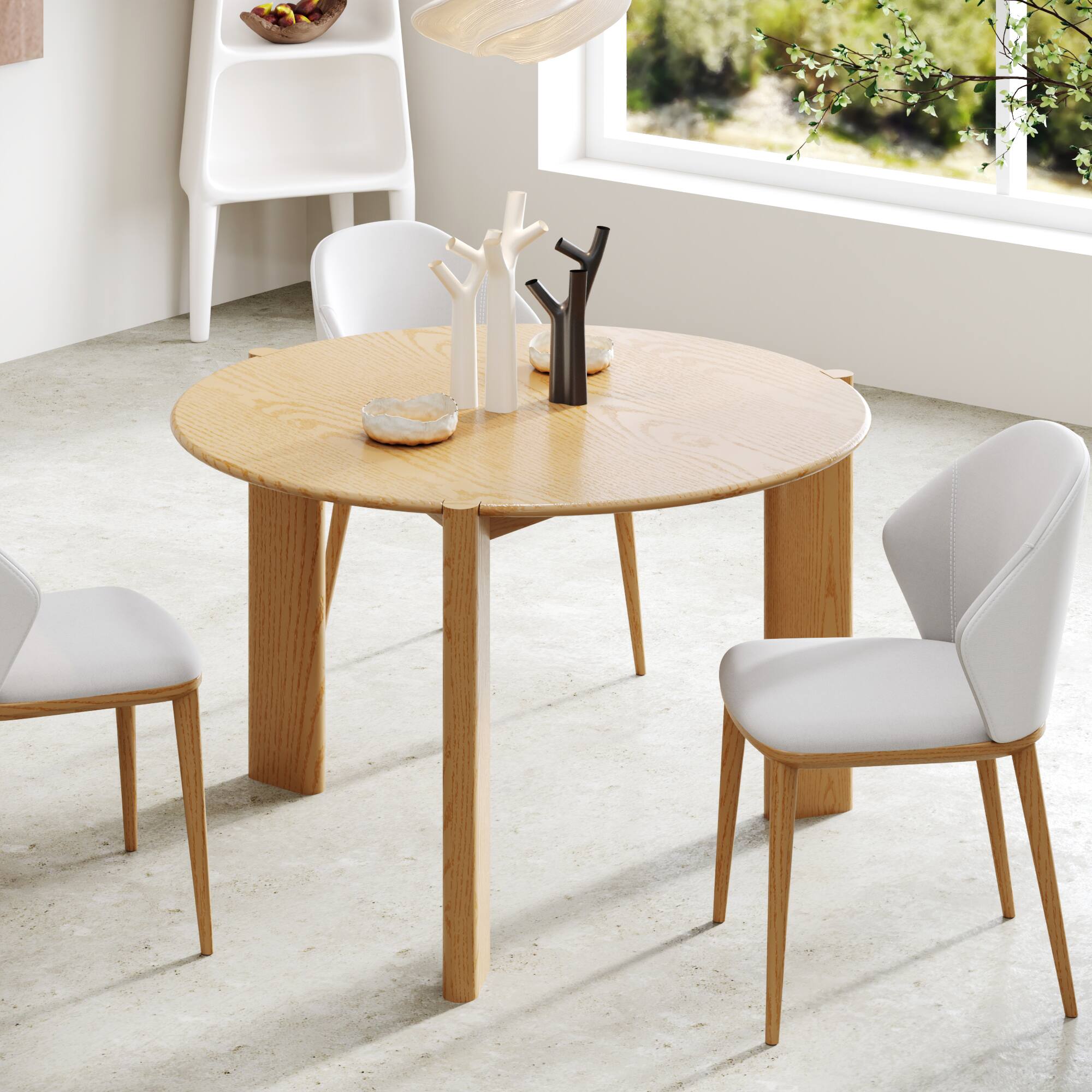 Alt View 2. PexFix - Minimalist Farmhouse Round Solid Oak 42 in. W Three Legs Kitchen & Dining Table Seats 4 - Natural.