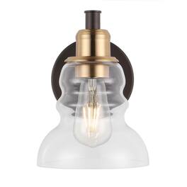 Jonathan Y - Manhattan Vintage 6.5" 1-Light Metal/Glass Industrial Rustic LED Vanity - Brass Gold/Oil Rubbed Bronze