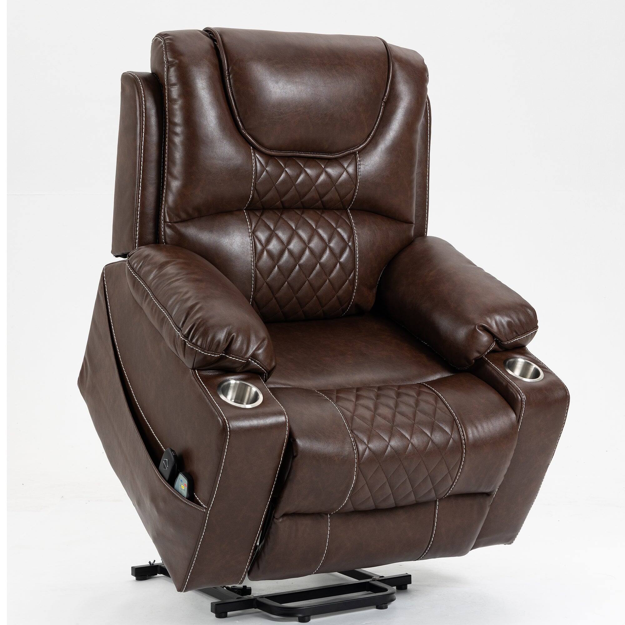 Alt View 1. Boyel Living - Elderly Electric Lift Recliner Dual OKIN Motor 180° Flat Massage Heating Dual Cup Holder Living Room Furniture - BROWN.