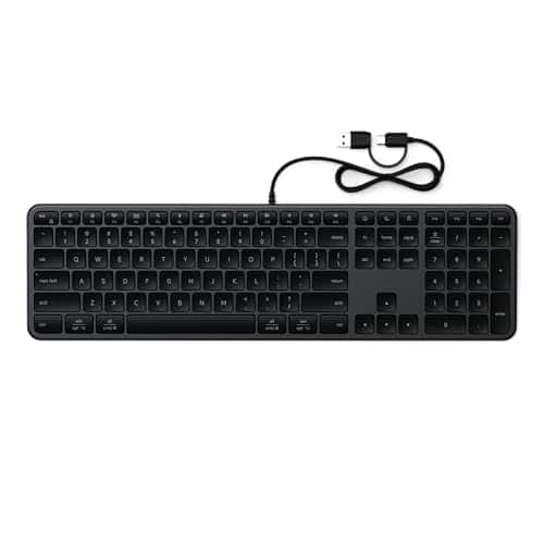 Satechi - Slim LX3 Wired Keyboard - Full-Size, Cross-Platform OS Switching, USB-C or USB-A Connectivity, for Mac & PC Setups - Space Black