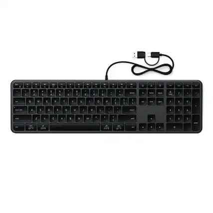 Front. Satechi - Slim LX3 Wired Keyboard - Full-Size, Cross-Platform OS Switching, USB-C or USB-A Connectivity, for Mac & PC Setups - Space Black.