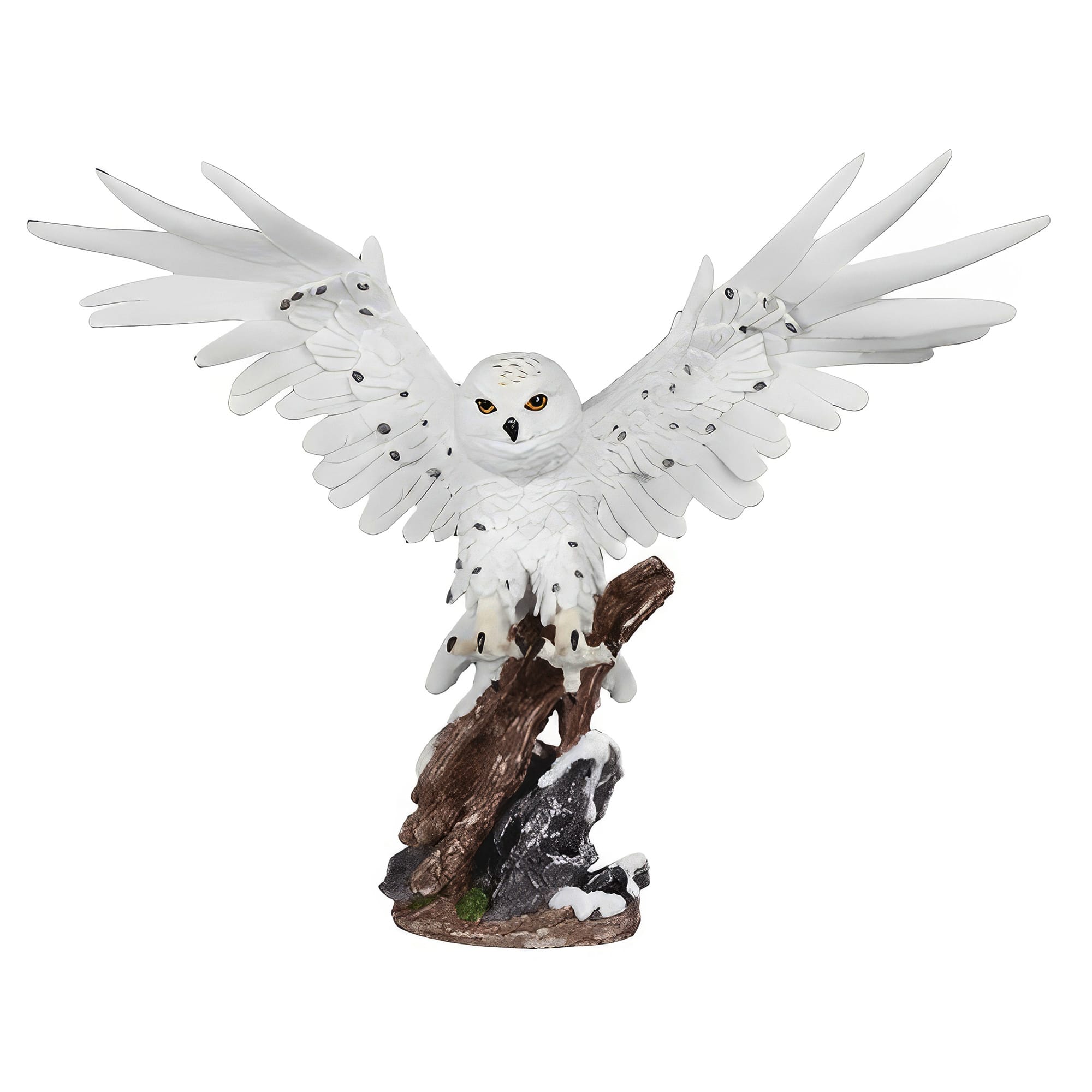 FC Design - 18.5"W Snow Owl Wings Up Standing on Tree Figurine Statue Desk Tabletop Home Decor Gift - Multi-Color