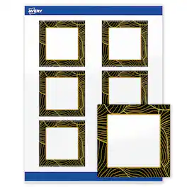 Avery - Labels, 3" x 3", Glossy Black Border/Gold Veins - White