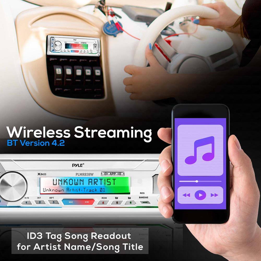 Wireless Streaming  
BT Version 4.2  

PYLE  
XBASS  
PLMRB38W  

UNKNOWN ARTIST  
Unknown Artist - Track 01  

ID3 Tag Song Readout for Artist Name/Song Title