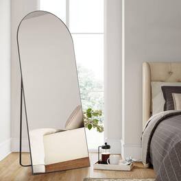 AENKYO - 64"x21" Arched Full Length Mirror, Standing or Leaning Full Body Mirror with Aluminum Alloy Thin Frame - Black