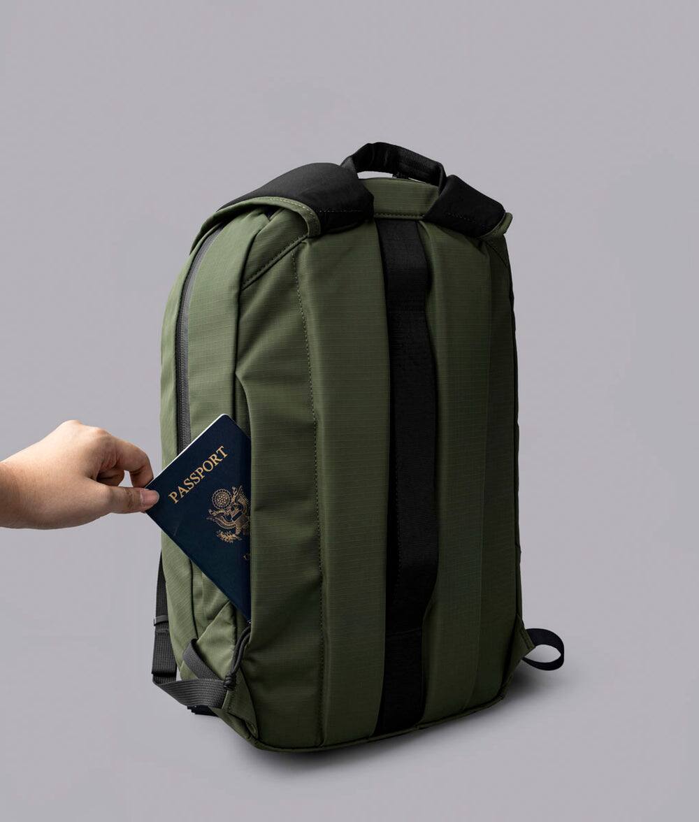 Left. ALPAKA - ALPAKA Aero Pack 16L Laptop Backpack with 16" Sleeve Lightweight Water-Resistant Travel Commuter Backpack - Green Axoflux 210D.