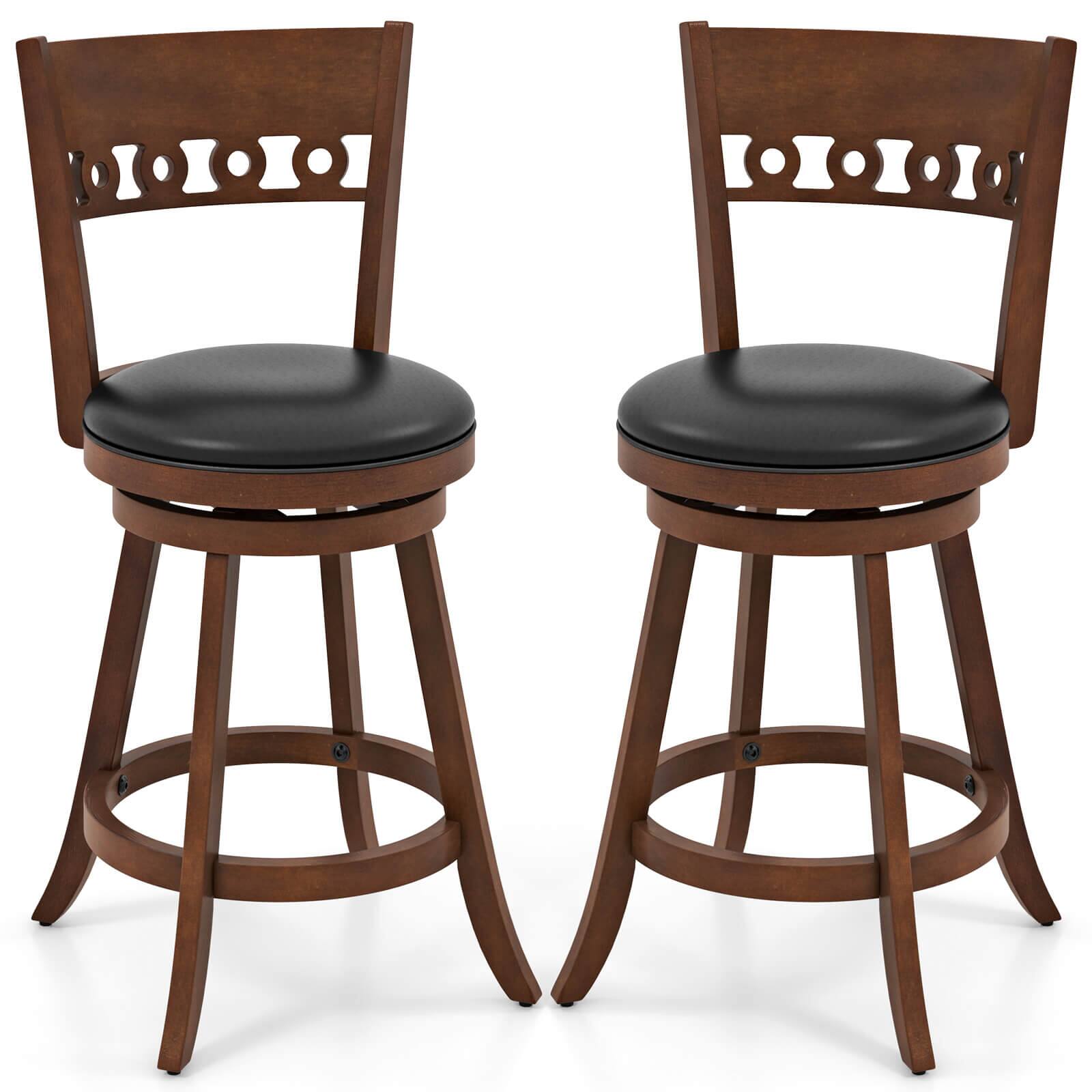 Alt View 5. Gymax - Gymax 4PCS 24.5'' Counter Height Bar Chairs Swivel Bar Stools w/ Rubber Wood Frame - Brown, Black.