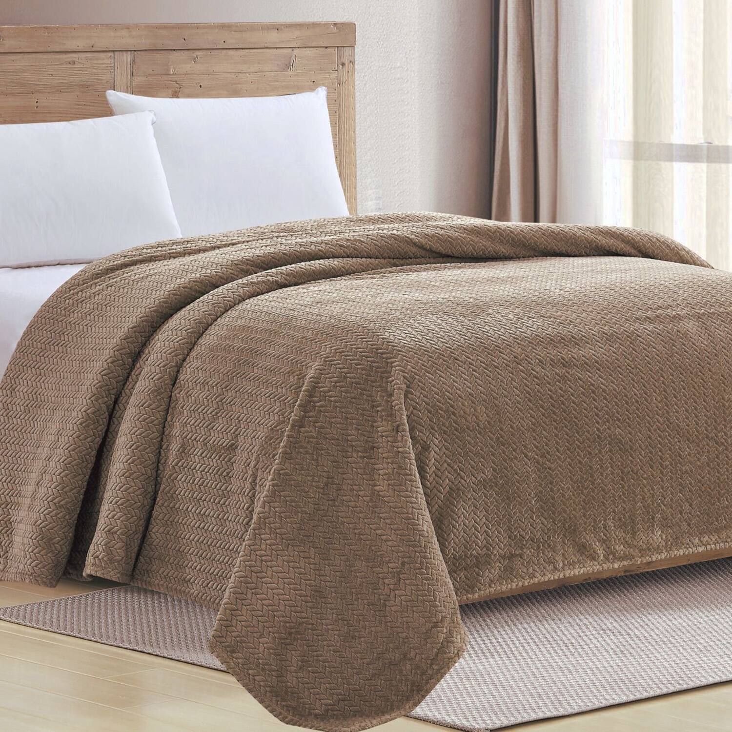 Alt View 1. Noble House - Plazatex Chevron Braided Stylish Soft Comfortable and Lightweight All Seasons Blanket Twin Taupe - Taupe.