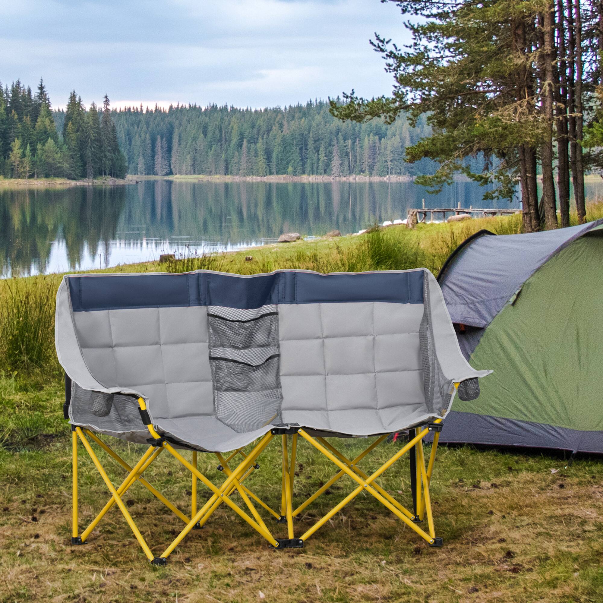 Alt View 1. Outsunny - Style Camping Chair, Oversized Folding Lawn Chair with Carry Bag & Cup Holders, for Outdoor - Navy Blue.
