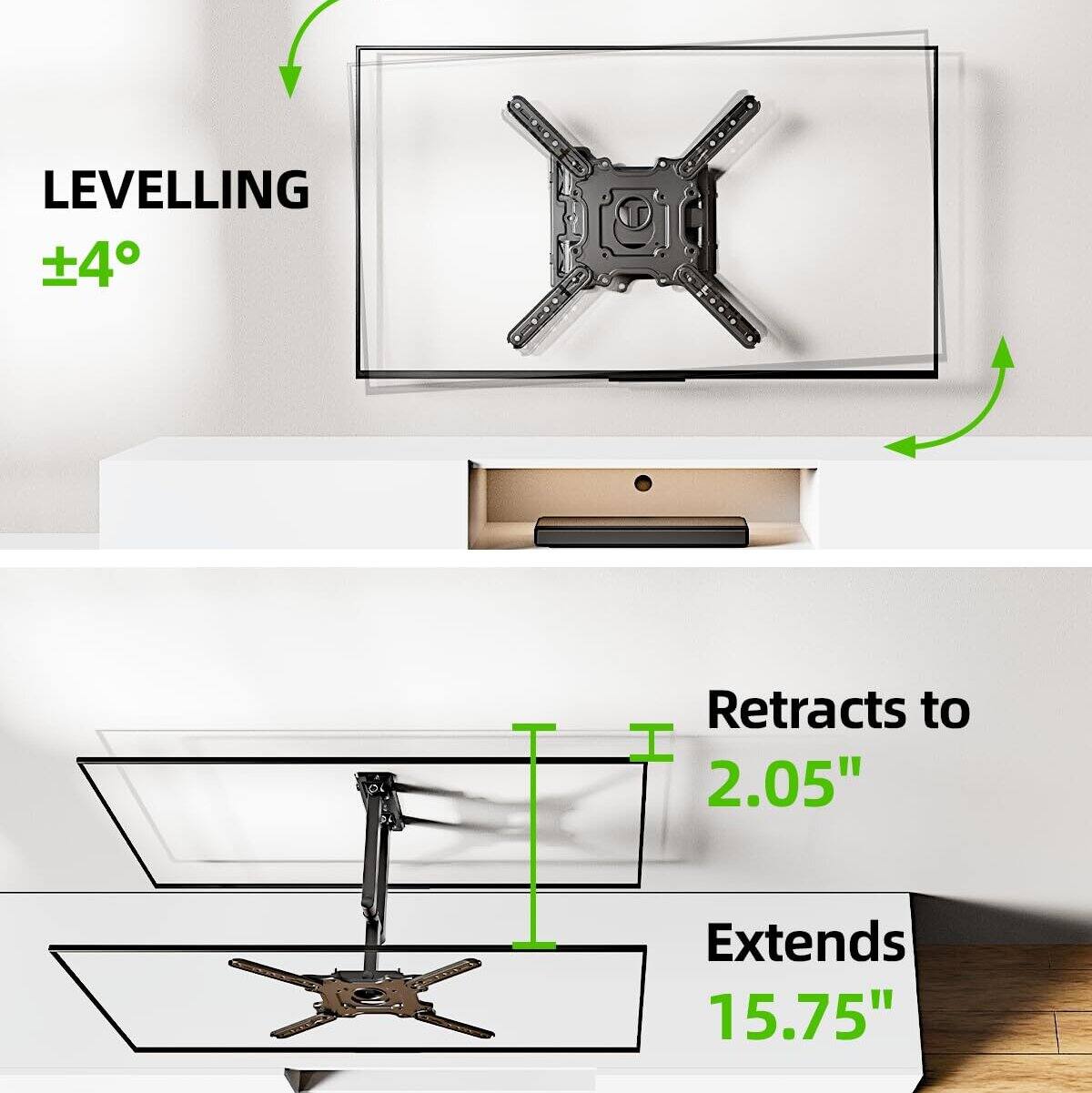LEVELLING ±4°

Retracts to 2.05"

Extends 15.75"