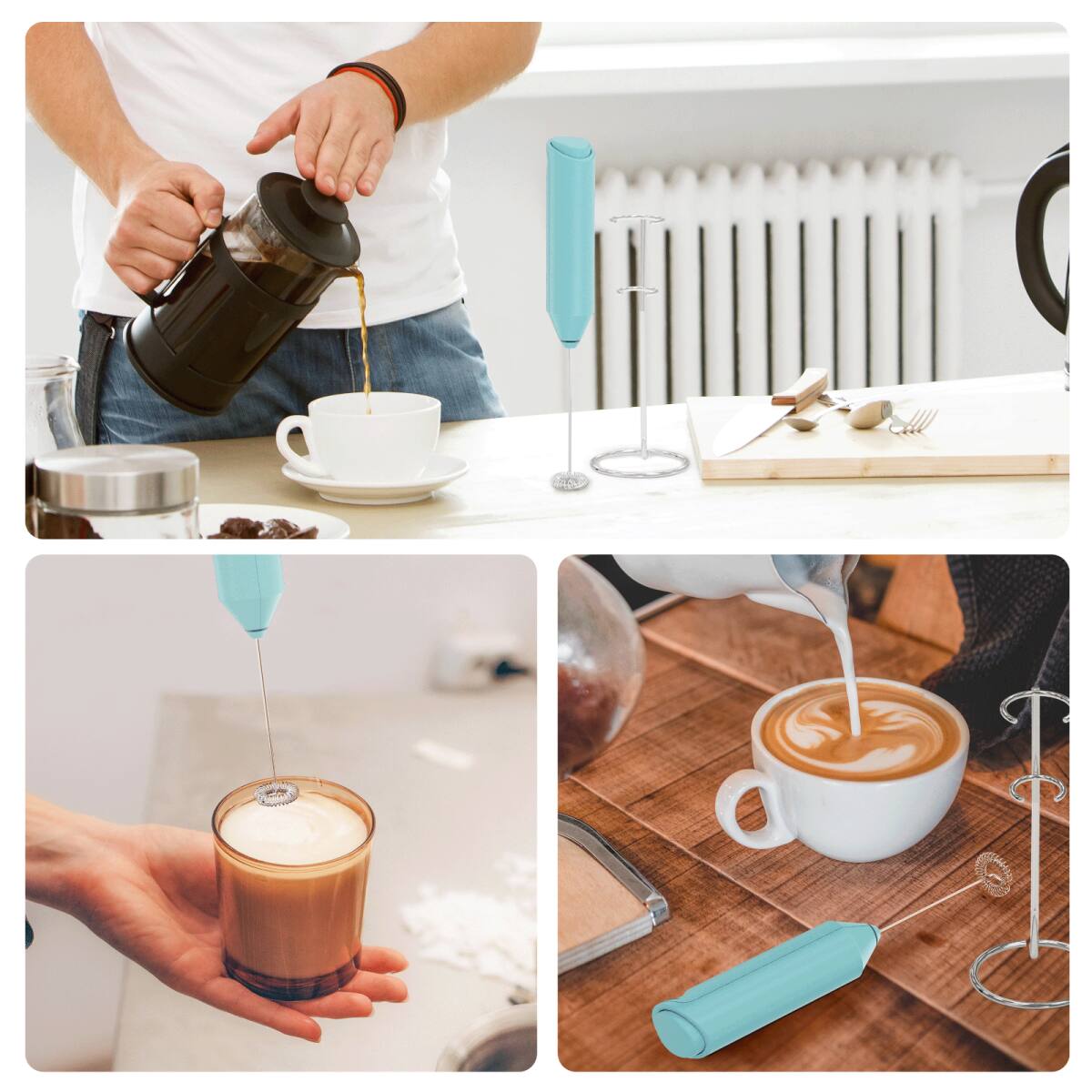 Alt View 1. Tooloton - Handheld Milk Frother, Mini Foam Maker for Coffee, Matcha and Hot Chocolate, Stand Not Included, Aqua - Aqua.