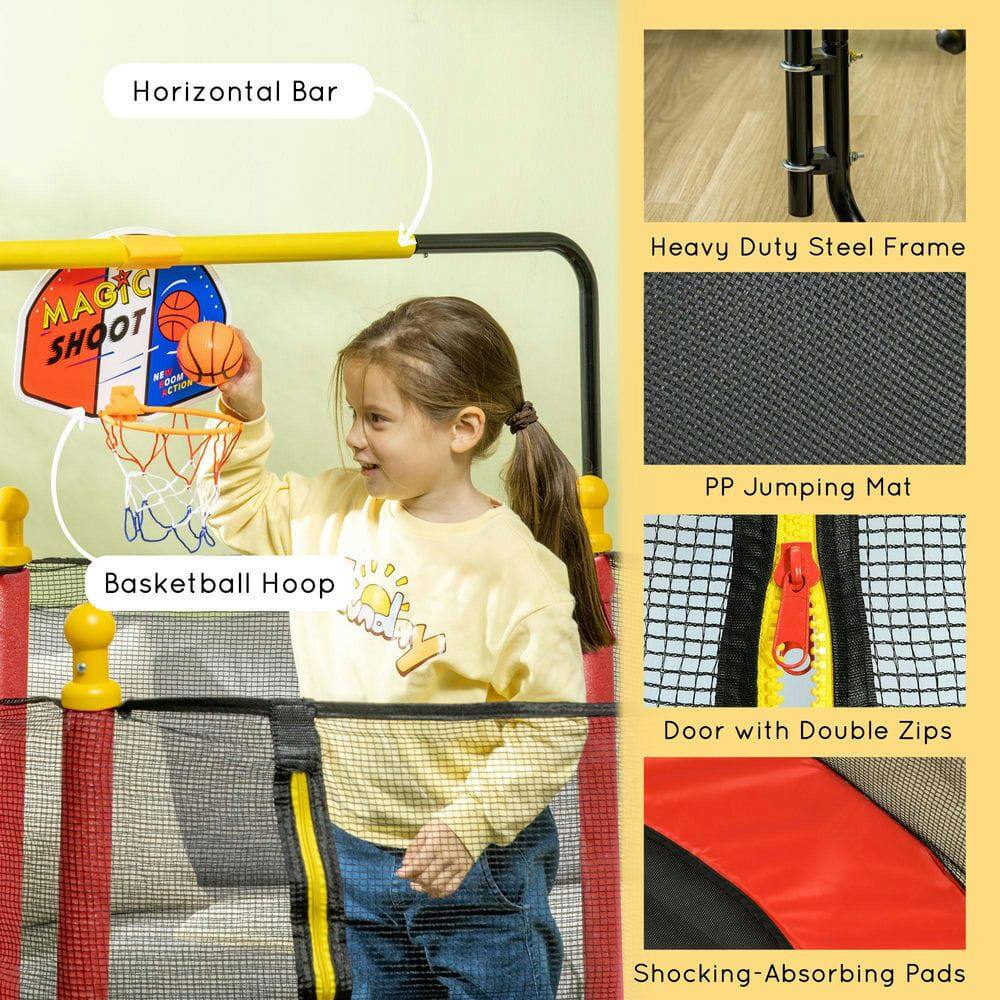 - Horizontal Bar
- Basketball Hoop
- Heavy Duty Steel Frame
- PP Jumping Mat
- Door with Double Zips
- Shocking-Absorbing Pads