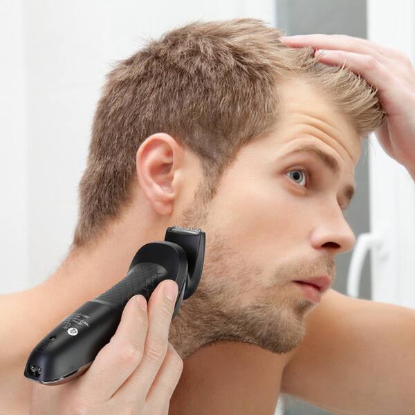 Alt View 1. Mirfee - 5-in-1 Waterproof Grooming Kit: Cordless Head & Beard Trimmer with IPX6 Rating - Black.