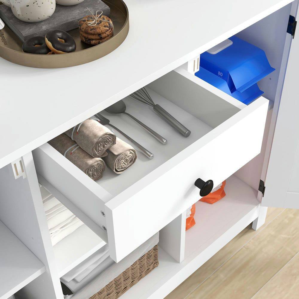 Angle. Kadyn - Rustic Buffet & Hutch with Beadboard Design, Doors & Drawer, White - White.