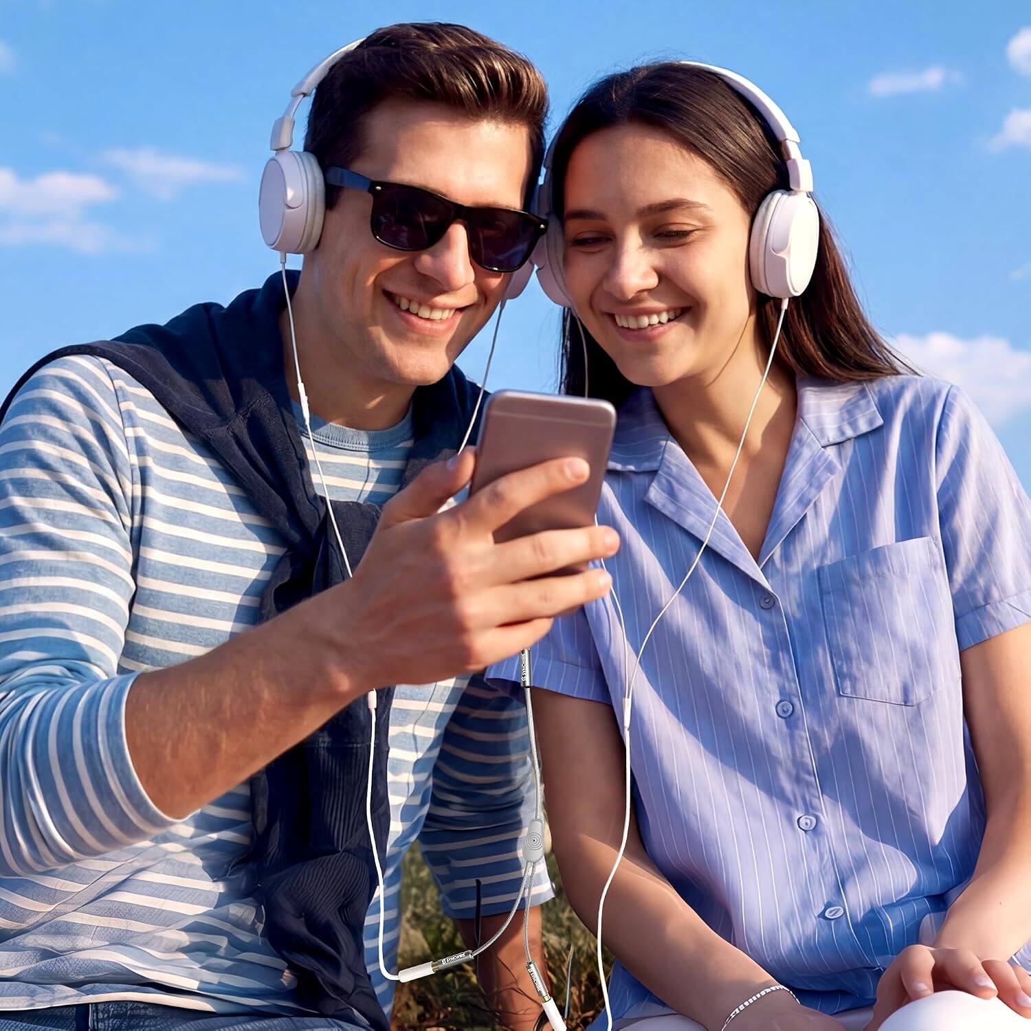 Alt View 4. Syncwire - Headphone Splitter, 3.5mm Nylon-Braided Male to 2 Female Y Cable, Hi-Fi Sound Audio Stereo Y Splitter - Grey.