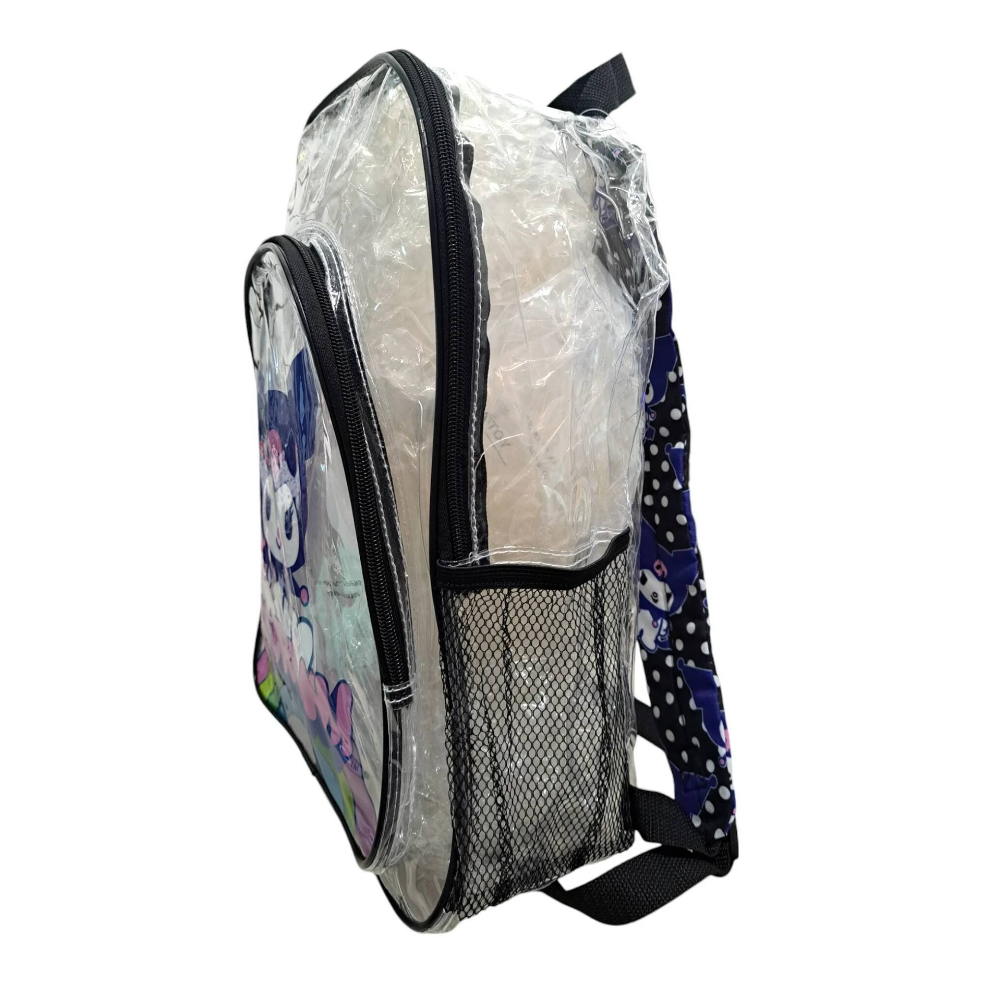 Alt View 3. Hello Kitty - Hello Kitty 16" Kuromi Transparent Backpack with Front pocket, Black & Clear - Clear.