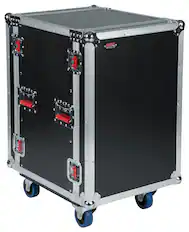 Front. Gator - 16U ATA Audio Road Rack Case, 17" Deep, 9mm Plywood Construction, 4" Casters, 3.2mm Rails.