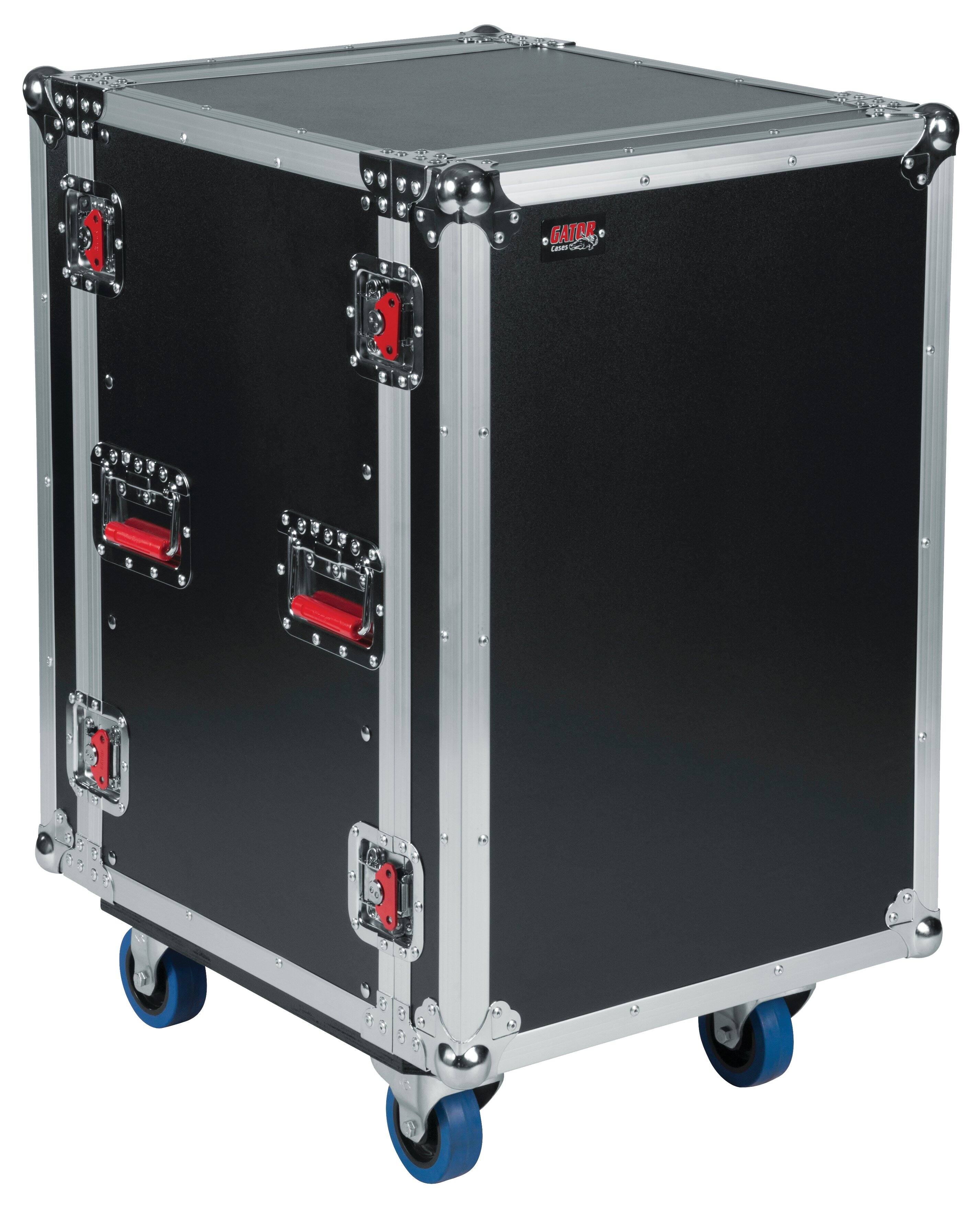 Front. Gator - G-Tour 16U Cast Wheeled Rack Case, with Spring-Loaded Recessed Padded Handles, Front & Rear Rack Rails, ATA -Certified.