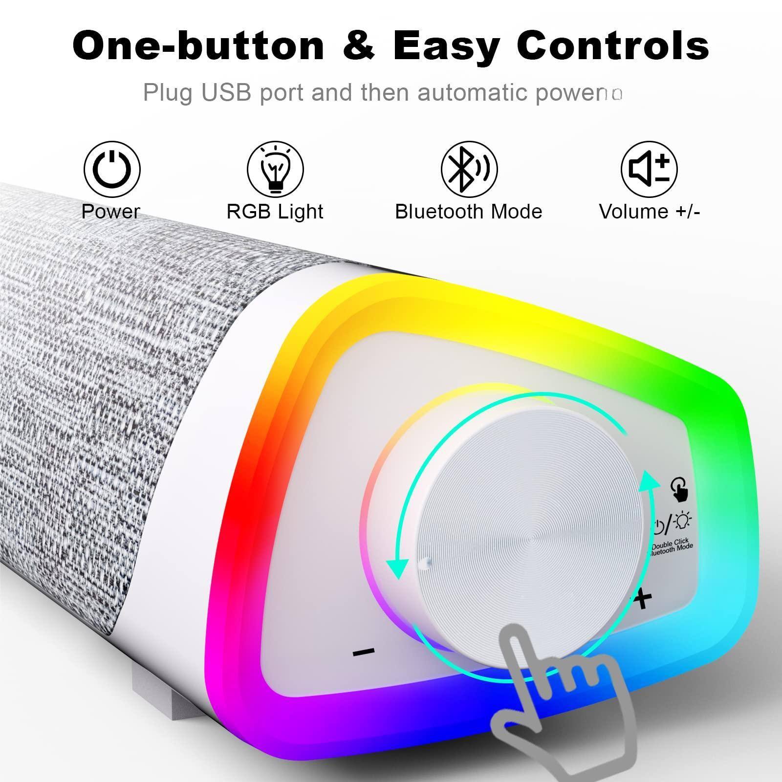 One-button & Easy Controls

Plug USB port and then automatic power on

- Power
- RGB Light
- Bluetooth Mode
- Volume +/-