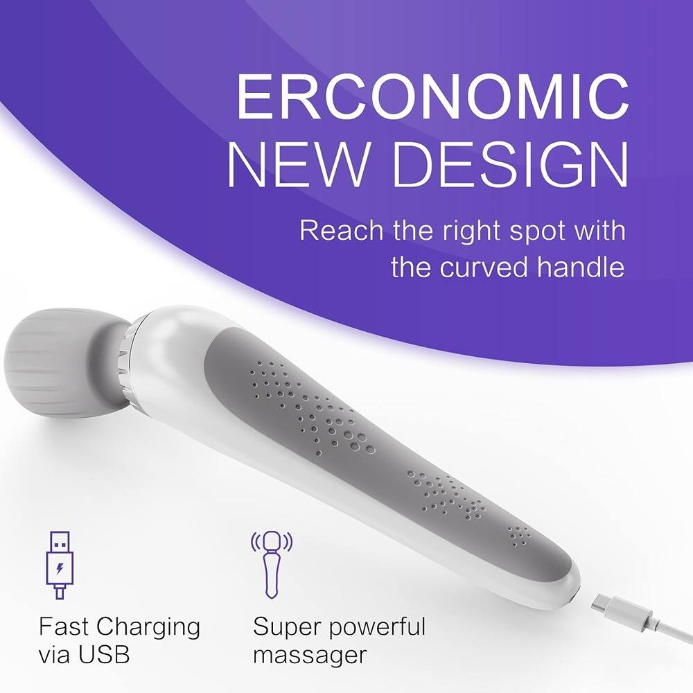 ERCONOMIC NEW DESIGN  
Reach the right spot with the curved handle  

Fast Charging via USB  
Super powerful massager