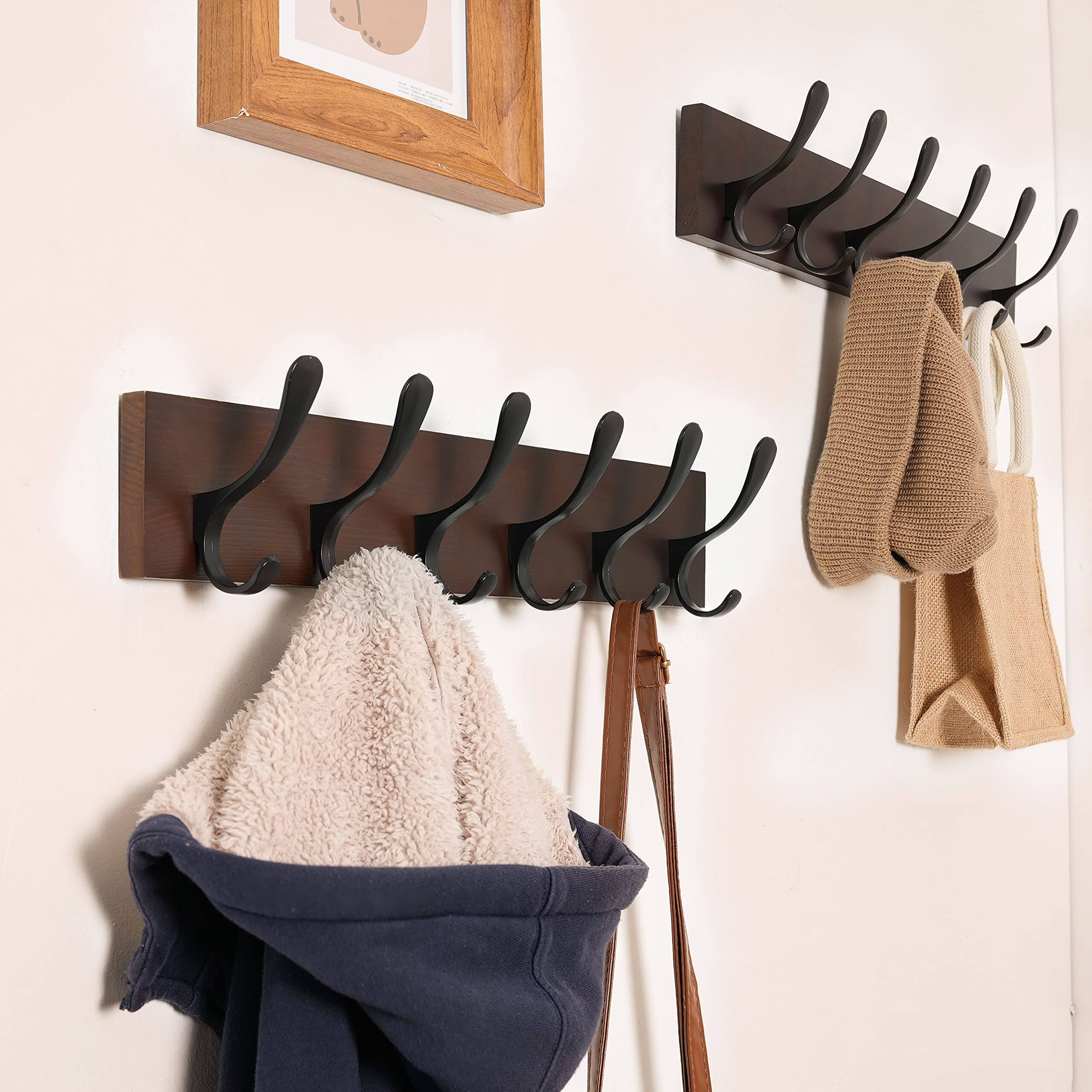 Alt View 1. Hirose Alice - Coat Rack Wall Mount - Wooden Hook Hanger With 6 Hooks For Hanging Coats Hats Clothing Scarfs & - Brown(6 Hooks)-1.