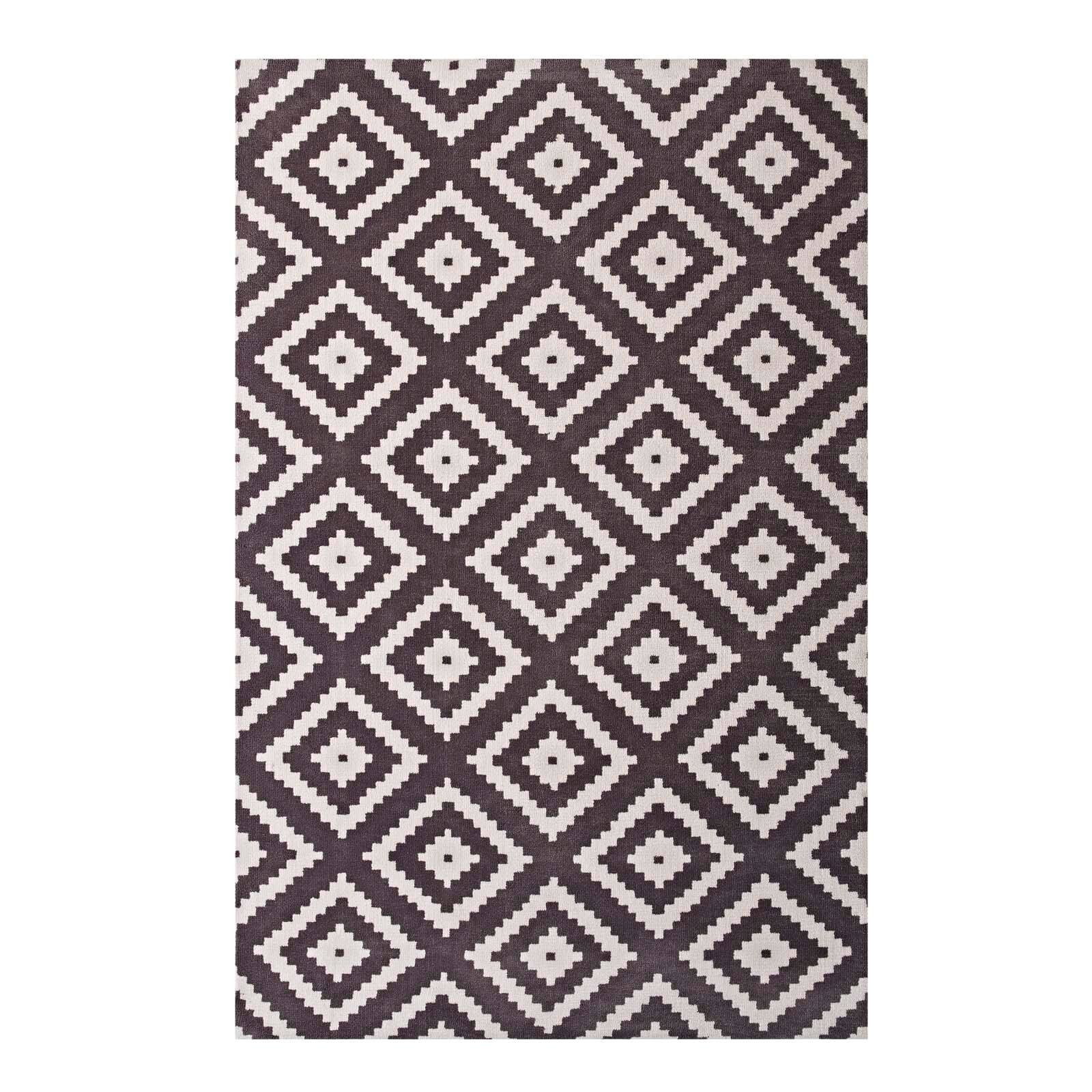 Angle. Modway - Alika Abstract Diamond Trellis Area Rug - Ivory and Charcoal.