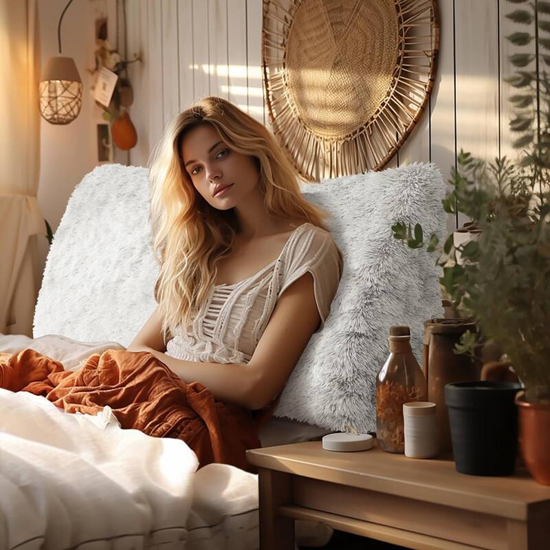 Angle. wowmax - King Velvet Headboard Pillow - Extra Large Wedge Bolster for Bed Reading & Back Support, White Cover - White.