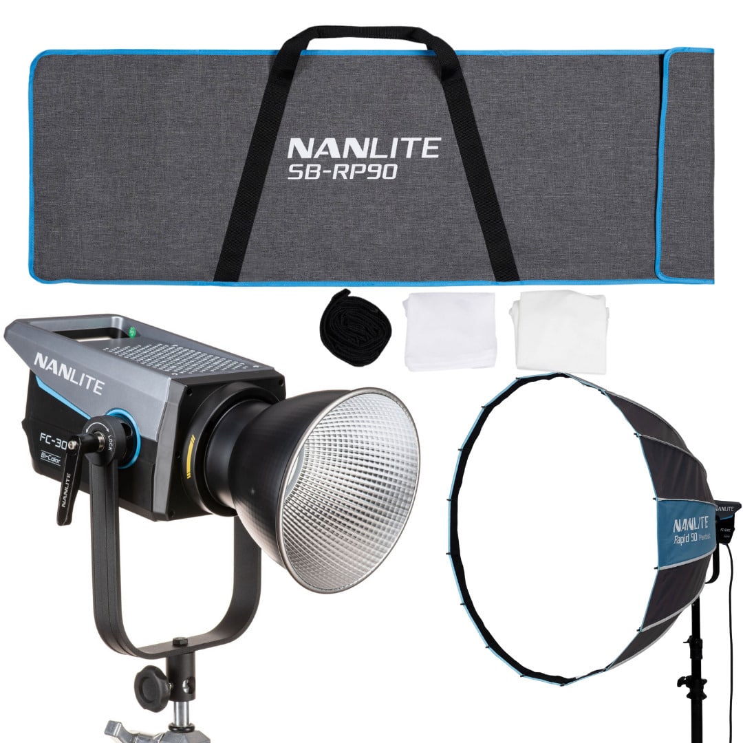 NANLITE - FC300B Bi-Color LED Spotlight with Rapid 90 Parabolic Softbox Bundle